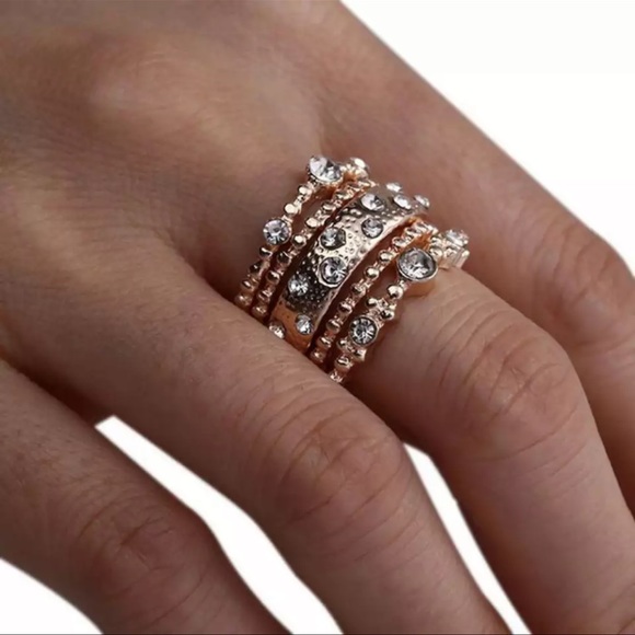 5 PCs/Set Fashion Simple Rings Artificial Rhinestone Rose Gold Rings Cre… - Picture 3 of 7